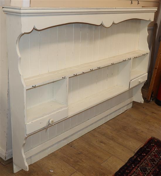 A Victorian style painted pine plate rack W.180cm